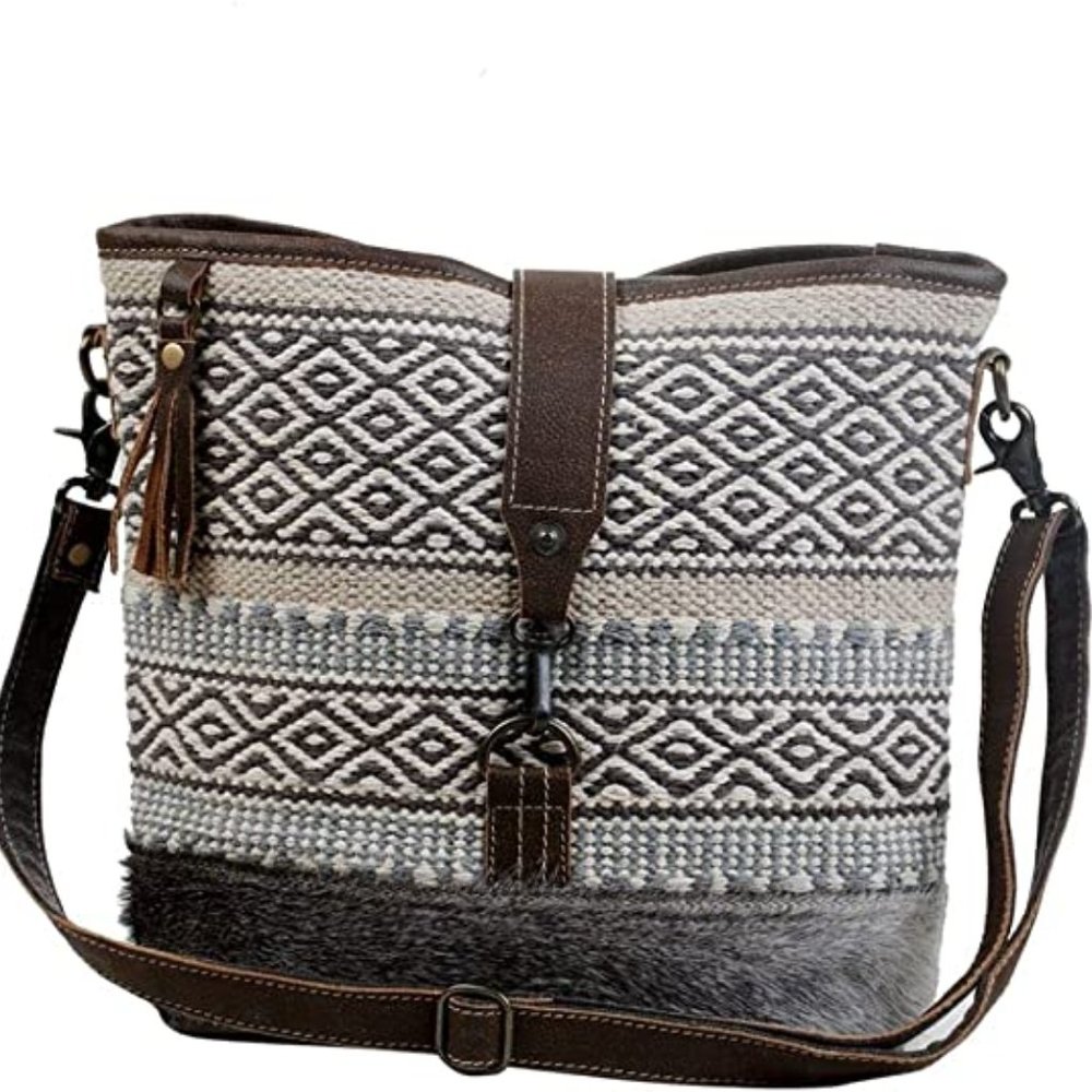 Myra Bag Identity Shoulder Bag Upcycled Cotton & Hair Leather S-3065